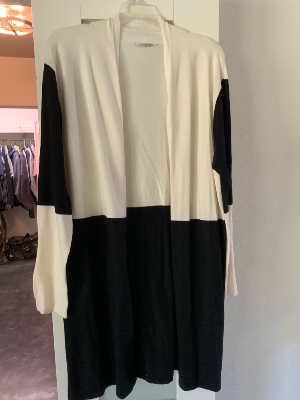 Women’s Colorblock Long Cardigan Dress - Black & Cream